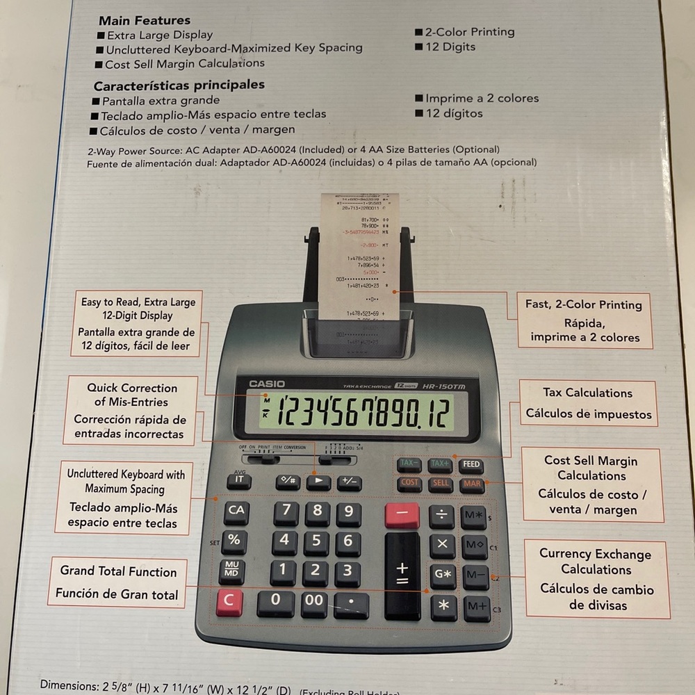 New Casio HR-150TMPlus Business Desktop 2 Color Printing Calculator Digital